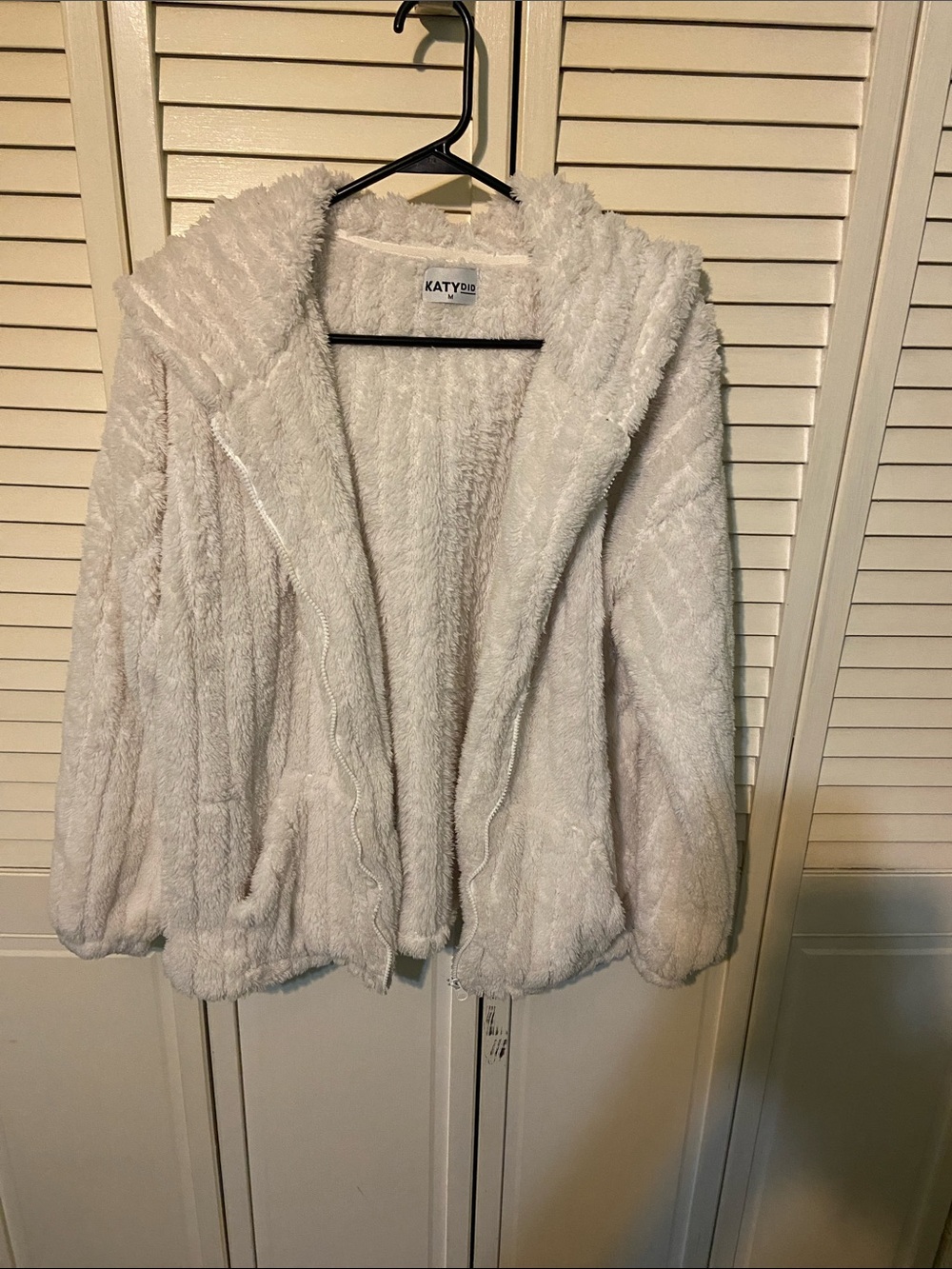 Katydid Plush Hooded Jacket in Cream-White